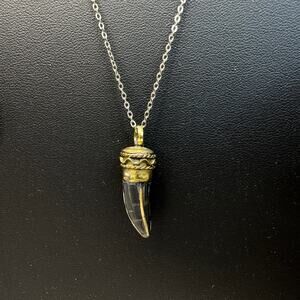 Panthera Charm Fashion Necklace Horn Pendant Gold Tone Adjustable Lobster Clasp